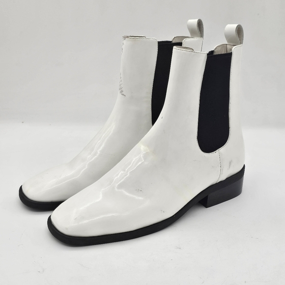 Jeffrey Campbell Emry Chelsea Boots Pointed Toe Side Panel White Leather Size 6 - Picture 2 of 16